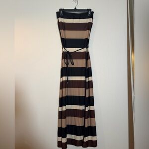 DKNY Strapless Black and Brown Striped Dress